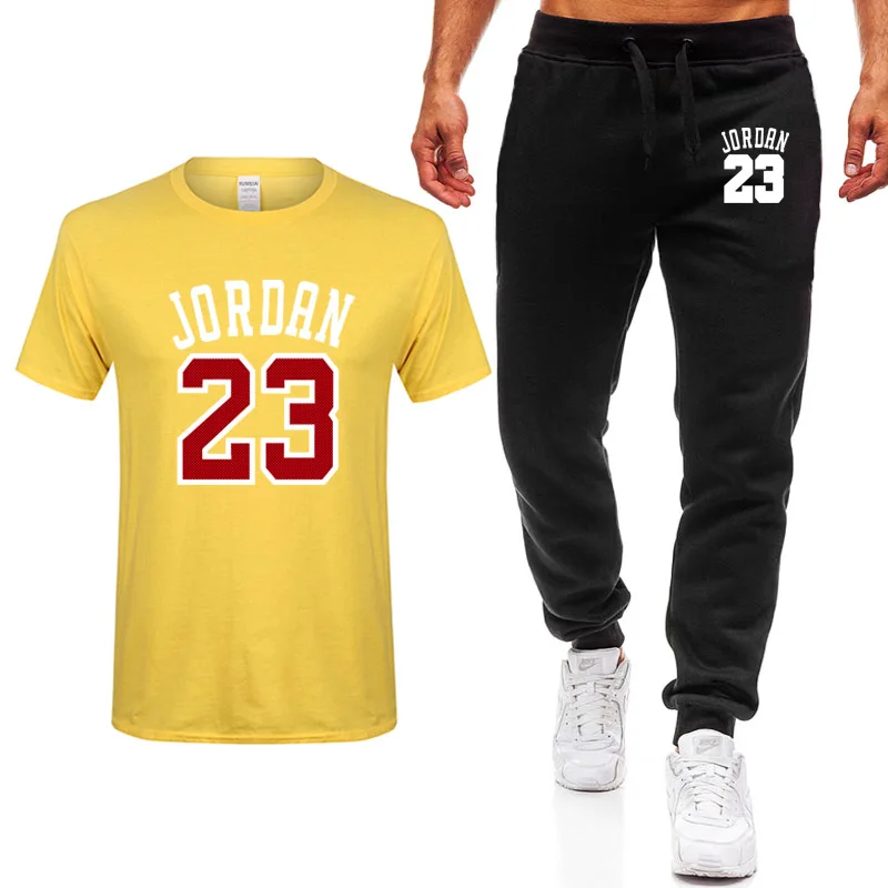 

2021 men's and women's T-shirt and Pants Set, casual sportswear, Jordan 23 set, printed Top + fitness pants, fitness jogging sui
