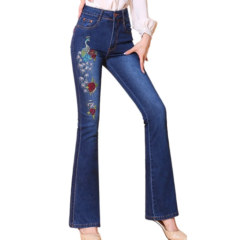 Весенние джинсы в этническом стиле с высокой талией и вышивкой женские