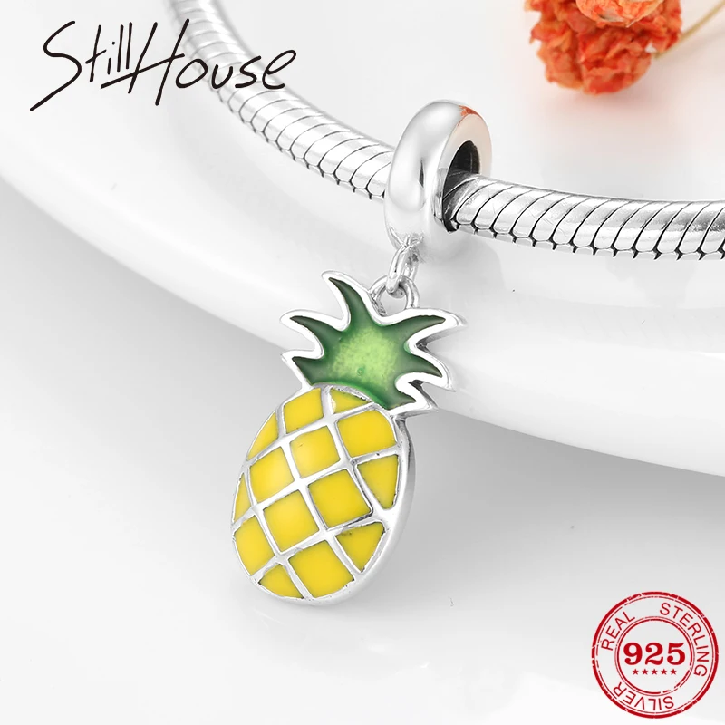 Бусины в виде ананаса из серебра 925 пробы с желтой эмалью | Украшения и аксессуары