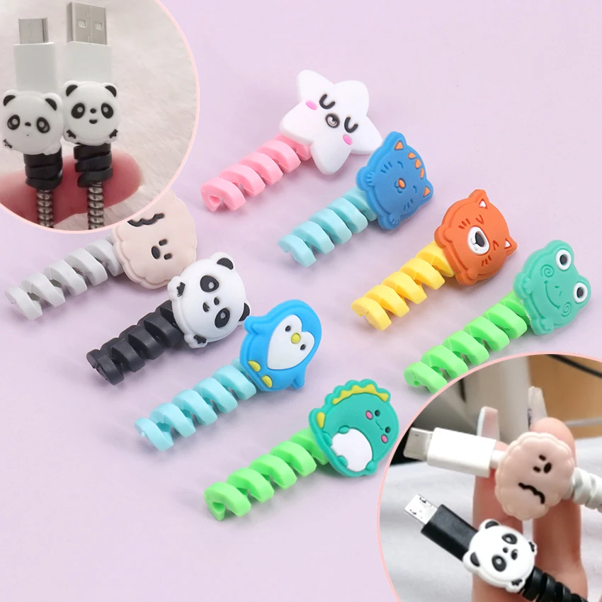 

3PCS Earphone Tail Cable Protector Cover Charger Data Cable Winder Cartoon Animals Cable Holder Organizer Management