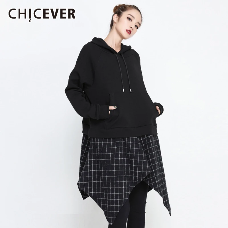 Женская Асимметричная Толстовка CHICEVER свободная разноцветная толстовка с