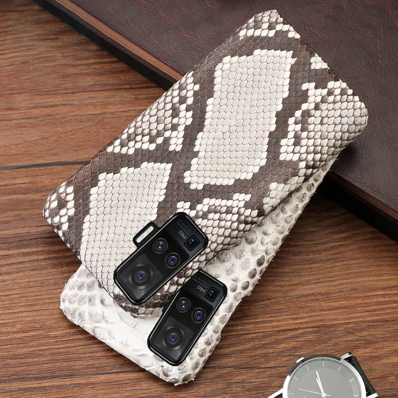

Genuine Leather Phone Case For VIVO X50 X30 Pro V17 iQoo V17 Neo Cases Natural Python Skin Cover Luxury Snake Skin Funda Capa