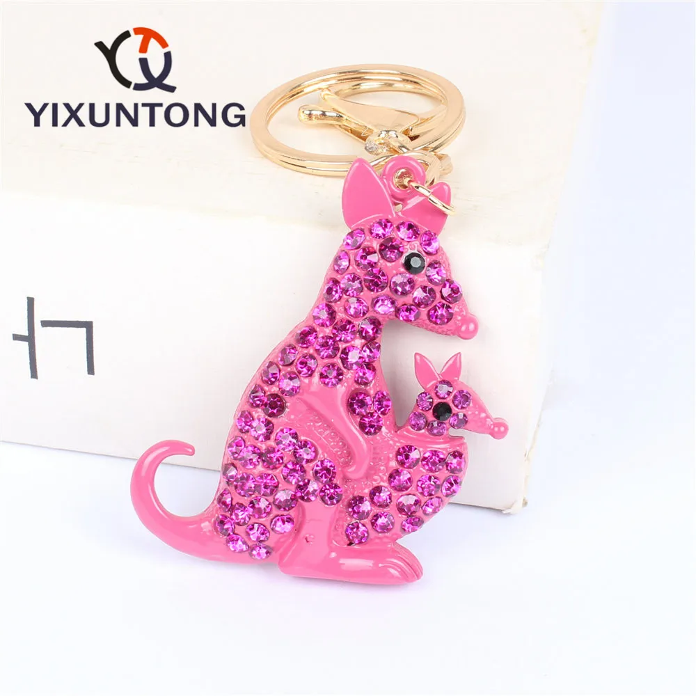 

Rat Kangaroo Baby Mom Key Chain Rhinestone Crystal Pendant Charm for Handbag Purse Bag Carkey Gift