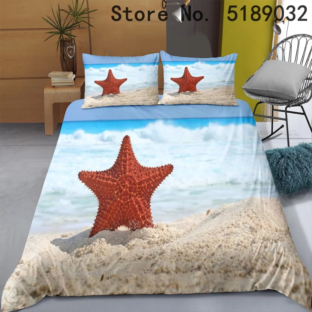 

Ocean Animals Starfish Duvet Cover Sets 2/3 Piece Seaside Blue Bedding Sets Girls Boys Bedroom Decor Quilt Cover 3D Bedspread