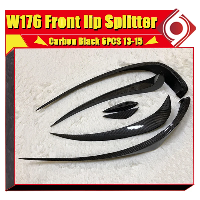 W176 Carbon Fiber 6PCS Front Bumper Canards Lip Splitter Spoiler for Mercedes A-Class A200 A250 A45 Sports Look Splitters 13-15 |