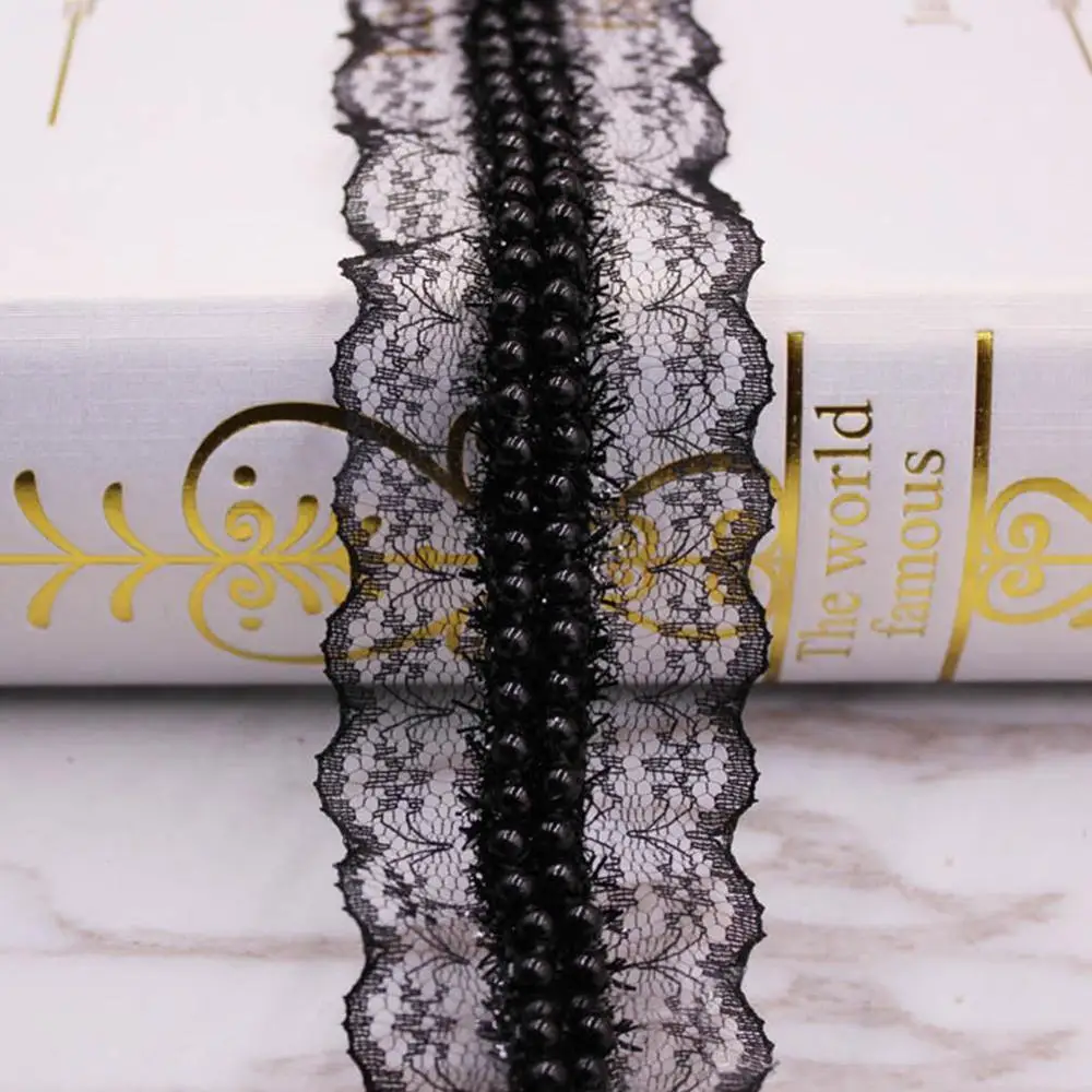 1 ярдов белый/черный вышитый бисером кружевной отделкой Лента кружевная лента