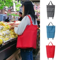 portable folding shopping cart large capacity multifunctional waterproof grocery shopping bag with wheel dropship home garden