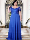 Длинное Королевское синее размера плюс для матери невесты Dressfor Свадебная вечеринка кружево шифон мать жениха Вечерние платья короткий рукав