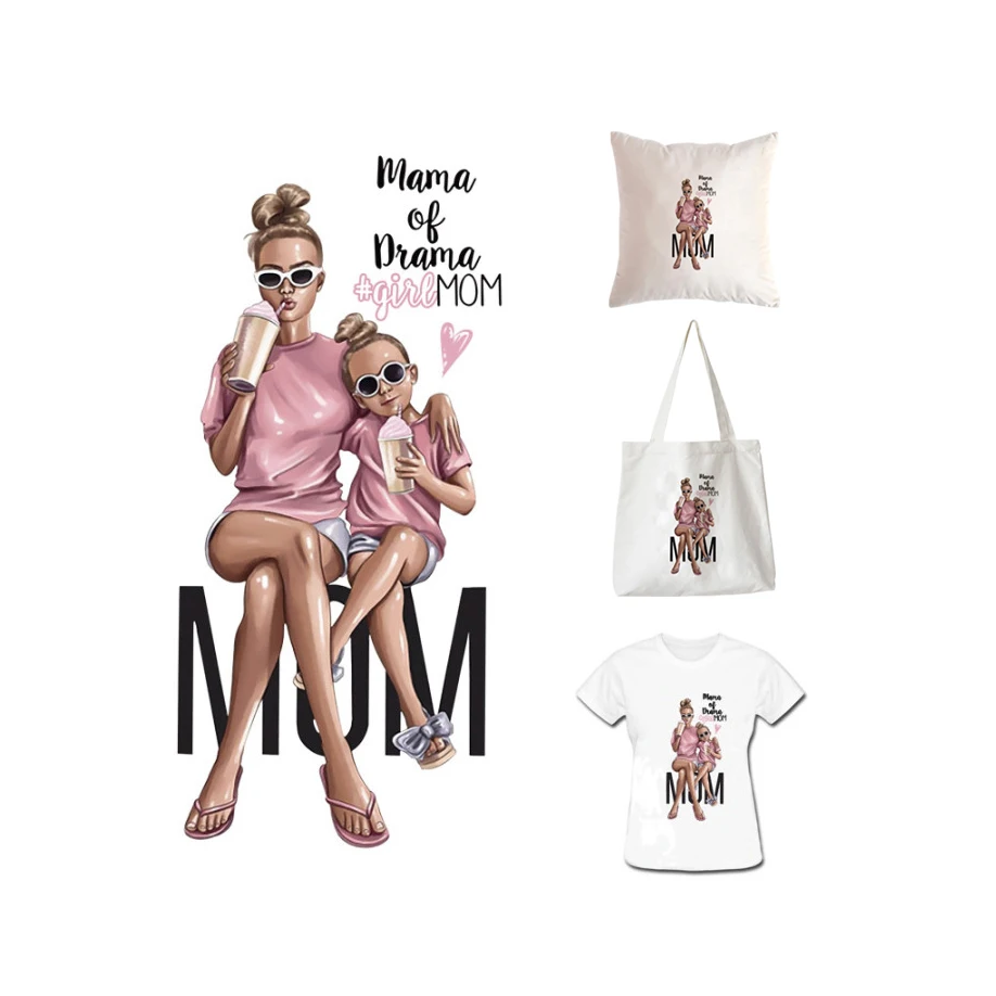 Diy девушка патч для одежды термо-Стикеры мамы ребенка печать на футболке