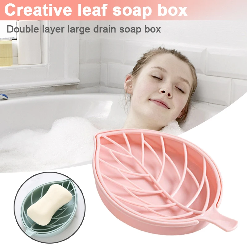 

Leaves Shaped Soap Rack Double Layer Soap Drain Storage Organizer for Bathroom A1