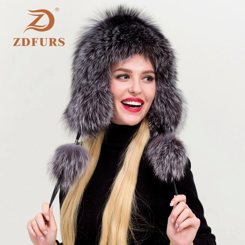 ZDFURS* 2019 fox fur hat women winter Korean version of fashion thickened warm big ear protection cap fur female Lei Feng hats