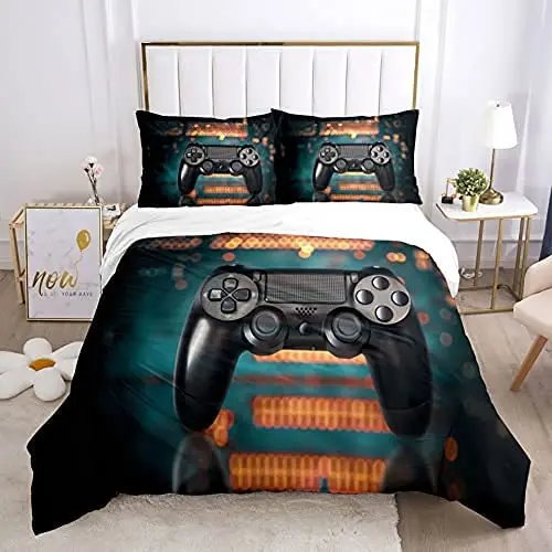 

Gamer Bedding Set Twin Size Boys Playroom Decoration Duvet Cover Set Gamepad Duvet Cover Soft Microfiber Dark