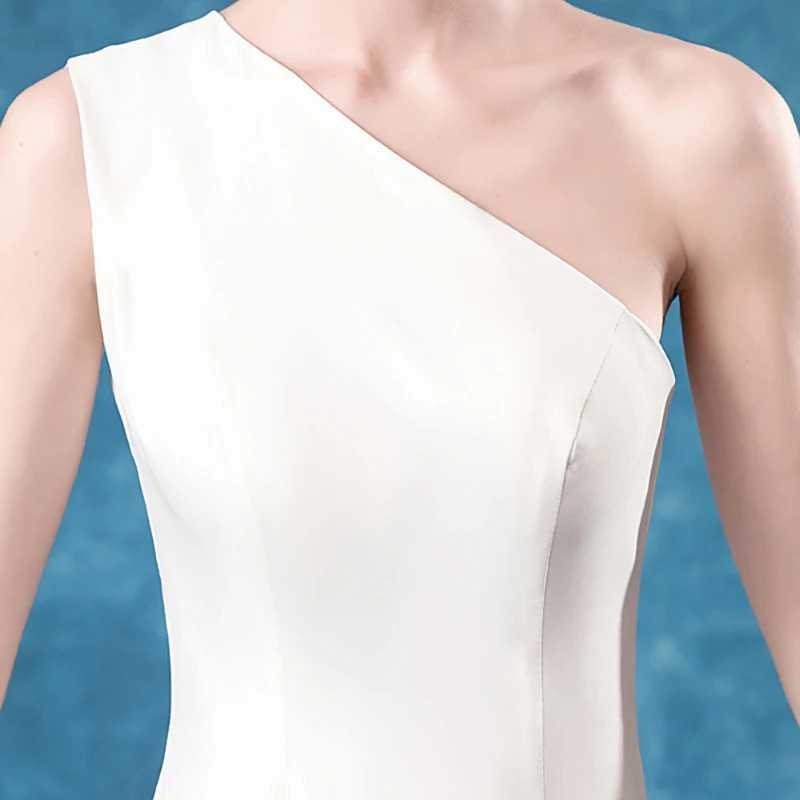 

Luxury White Evening Dress Strapless Illusion Sleeveless One-Shoulder Jersey Floor-Length A-Line Vintage Women Formal Gown TS601