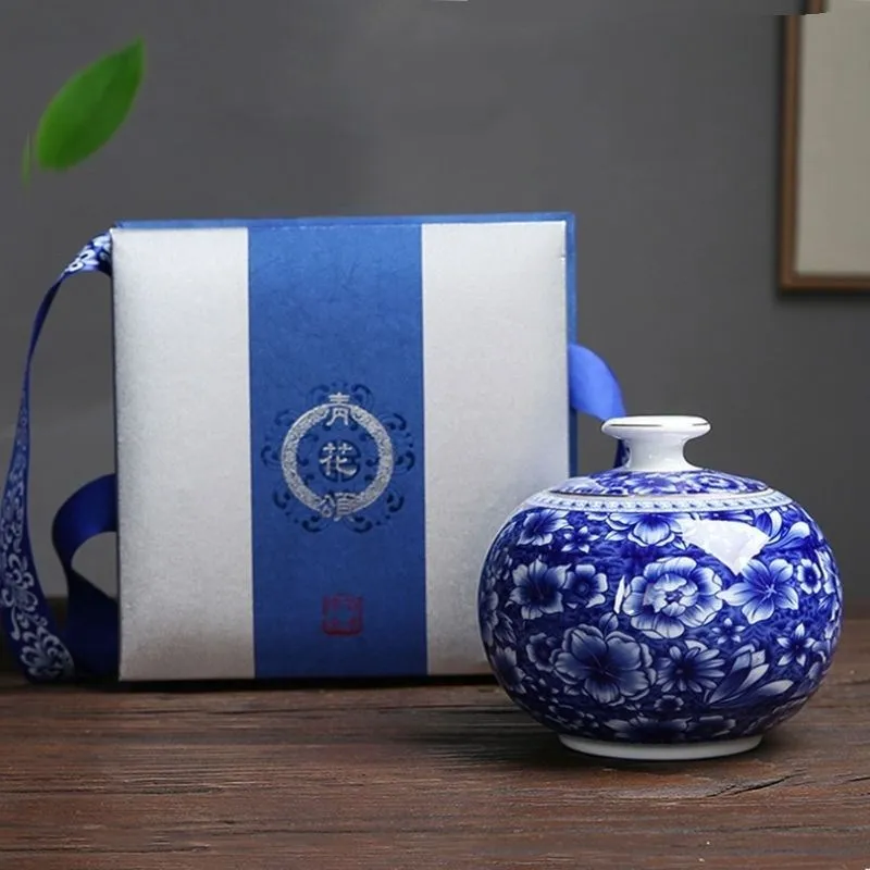 Синего фарфорового цвета Чай банка для хранения с коробка Кухня Еда Герметичный