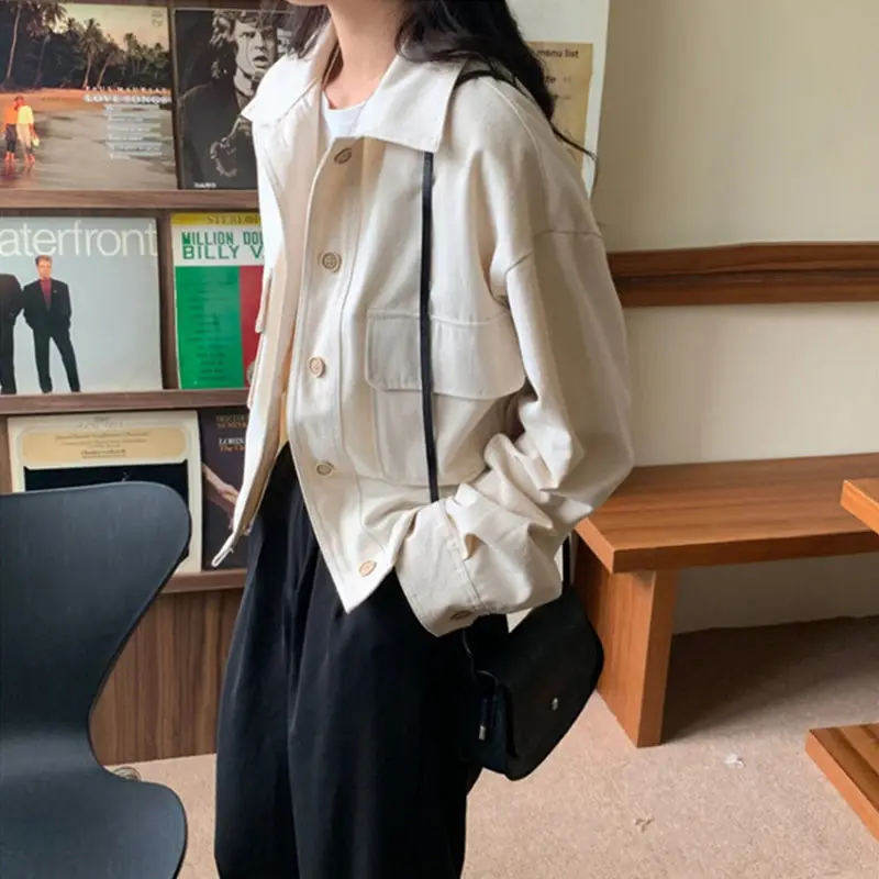 

Jackets Women Elegant Stylish Cargo BF All-match Coat Girls Casual Trendy Daily Solid Single Breasted Short-style Korean Spring