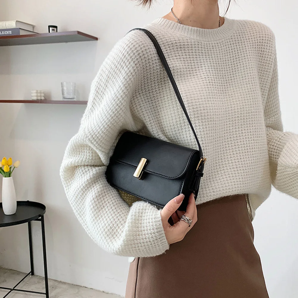 

Women Vintage PU Leather Shoulder Bag Soild Color Underarm Bags Female Mini Handbags Flap Purse