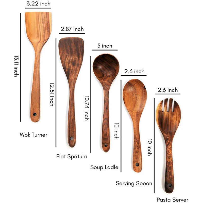 

Wooden Cooking Utensils - Wooden Spoons for Cooking, Wooden Utensils for Cooking, Wooden Kitchen Utensil Set of 5