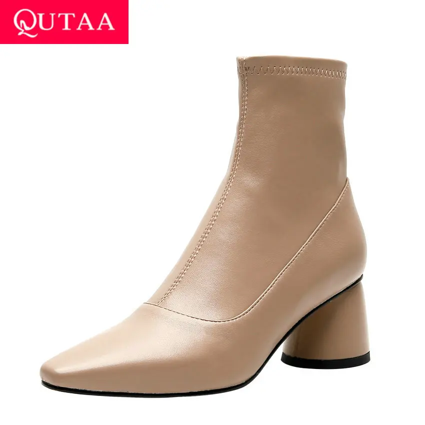 Женские ботинки QUTAA осенне-зимние из искусственной кожи на молнии с острым носком