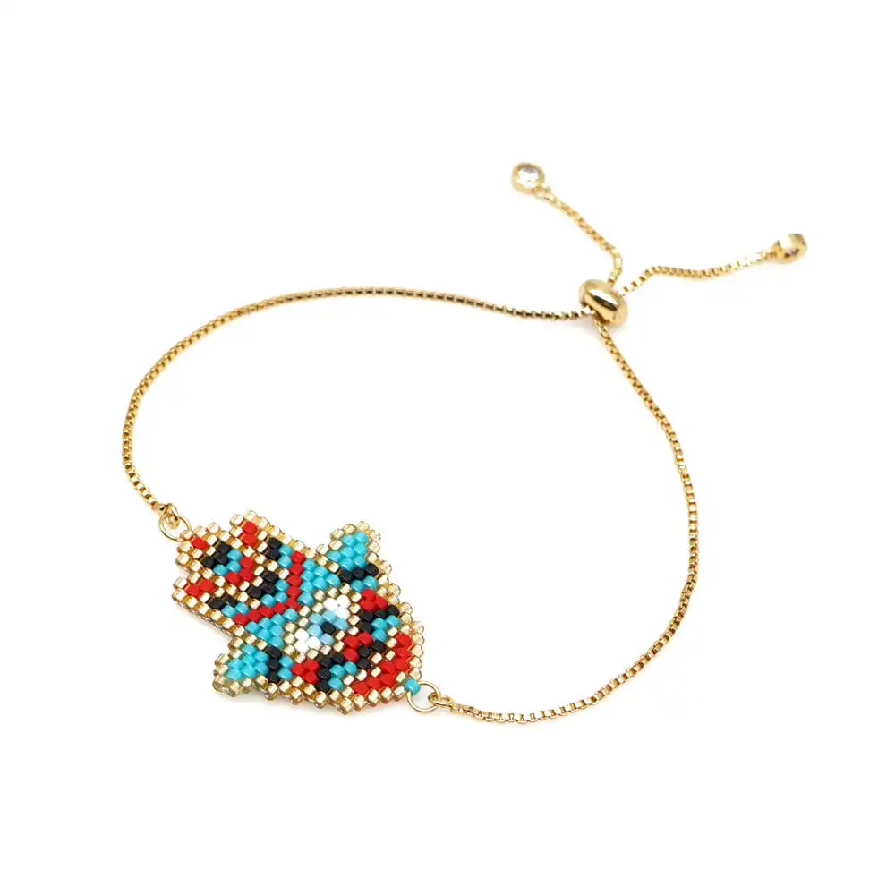 Shinus Miyuki Evil Eye Bracelets Fatima Hamsa Hand Bracelet Women Pulseras Mujer Jewelry Stainless Steel Chain Handmade
