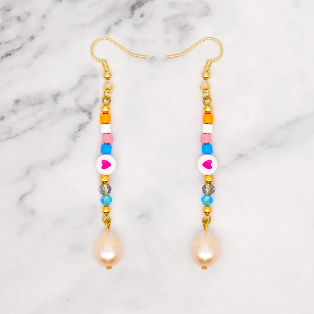 Go2Boho Earring Women Boho Real Pearl Earrings Jewelry Gift Patchwork Heart Pendientes Long Danglers Mujer Femme Colorful | Украшения и