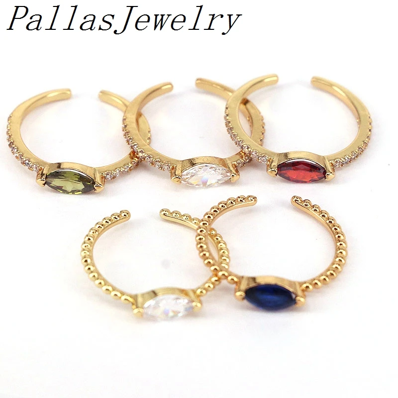 

10Pcs Gold-color Micro Pave Oval Cubic Zirconia Dainty Ring, Adjustable Stacking Gold Open Thin Ring, Minimalist Ring