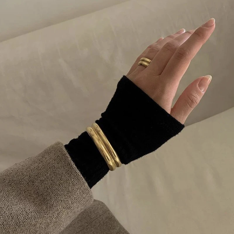 Женские двухслойные кольца AOMU блестящие широкие с золотым металлом в