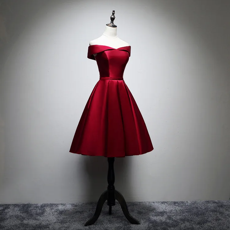 

Women's short formal prom evening dress Plus size off shoulder sleeveless satin wedding party dress pink white bridesmaid dress