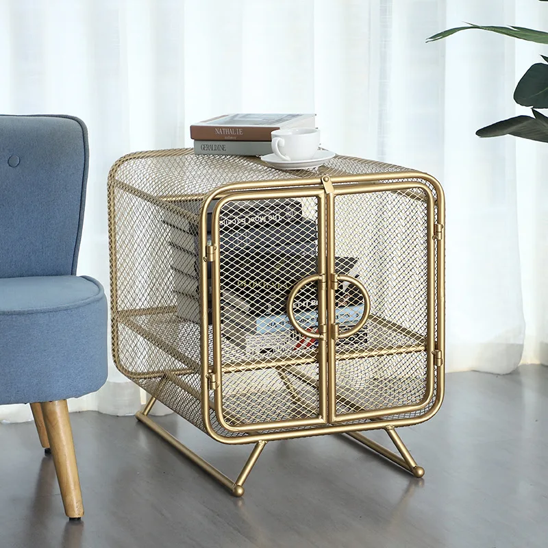 Golden barbed wire Nordic bookcase with door storage shelf bedroom bedside table console |