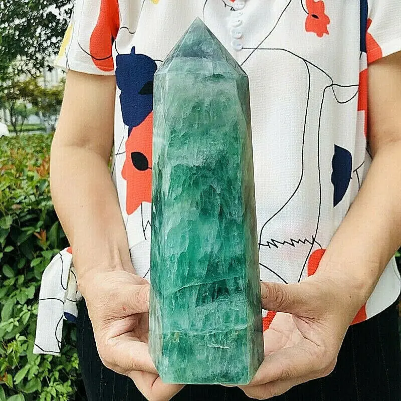 

Natural green fluorite plate Obelisk crystal energy column Reiki therapy