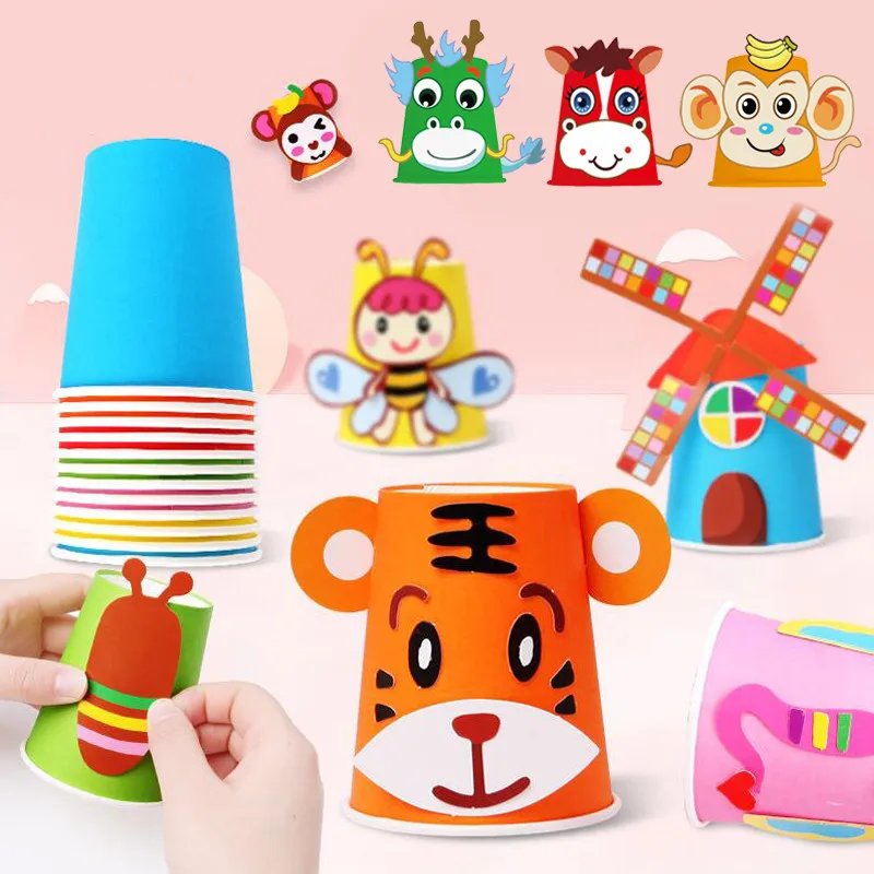 

12pcs Children 3D DIY handmade Paper Cups Sticker Material Kit Whole Set Kids Kindergarten School Art Craft Educational Toys