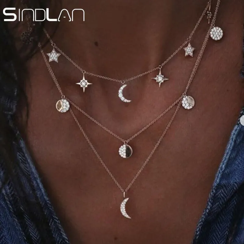 Женское Ожерелье Sindlan длинное ожерелье с подвеской в виде серебряной луны и звезд