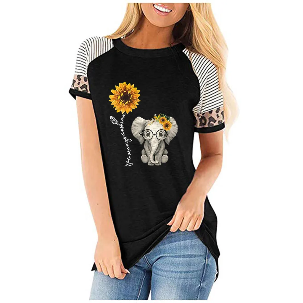 Женская футболка с коротким рукавом круглым вырезом и принтом