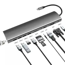 11-в-1 Тип C концентратор USB кабель-Переходник USB C на HDMI VGA RJ45 USB 3,0 Порты SD/устройство для считывания с tf-карт USB-C Мощность доставки для MacBook Pro с PD
