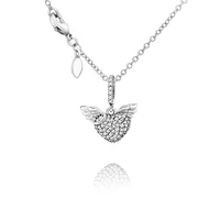 mybeboa 925 sterling silver pav%c3%a9 heart angel wings necklace golden color shooting star necklace women female jewelry