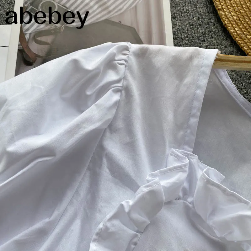 

Women Sweet Blouse Elegant Solid Square Collar Short Sleeve Tops 2021 Fashion Streetwear Short Blouses