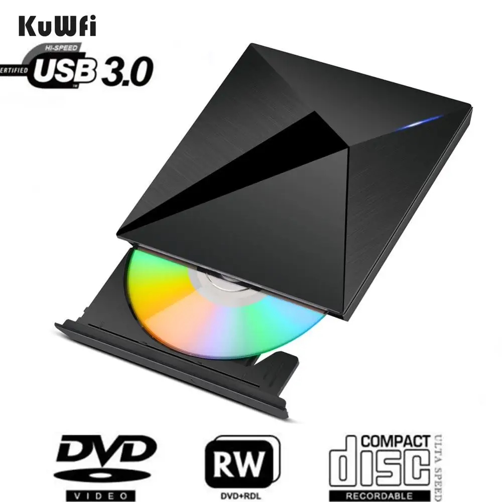 KuWFi Внешний USB3.0 привод CD DVD Usb Оптический RW писатель CD/DVD Rom плеер горелка для