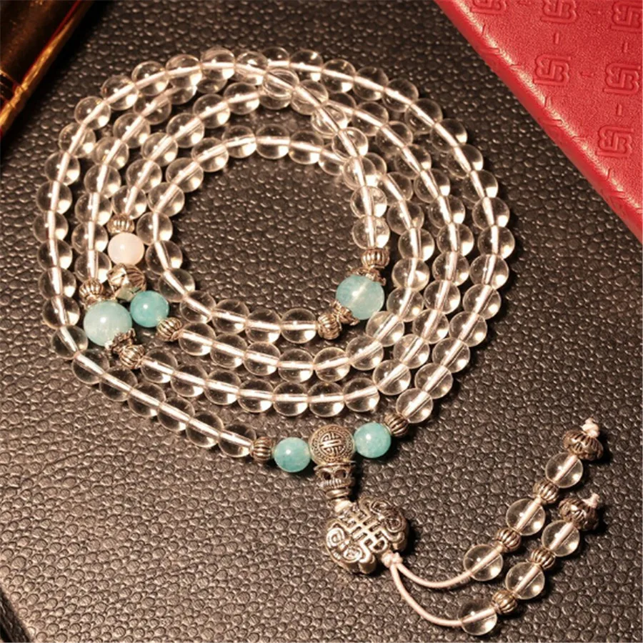 

Модный браслет или ожерелье с белыми бусинами из натурального 108 кристалла синего камня тибетское серебро мала-йога медитация новые ювелир...