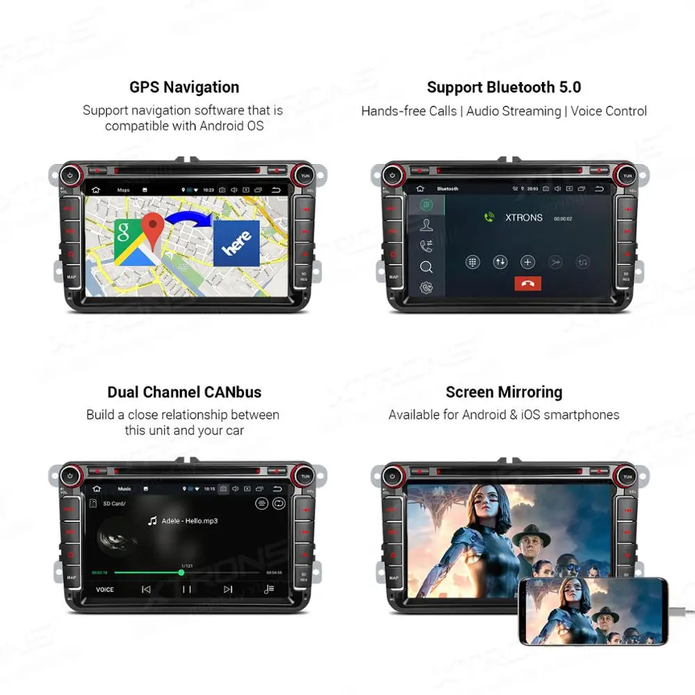Автомобильный DVD-плеер XTRONS на Android 10 0 PX5 с радио и GPS для VW Volkswagen Golf Passat Touran Tiguan Sharan