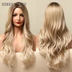 Женский парик для косплея henmargu, Длинные Синтетические парики с естественной волной, коричневые, золотые, светлые, термостойкие, средней длины