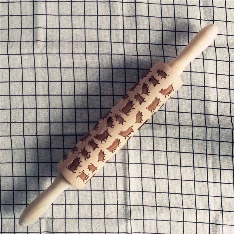 

New Wood Rolling Pin Embossing Baking Cookies Noodle Biscuit Fondant Cake Dough Roller SCI88