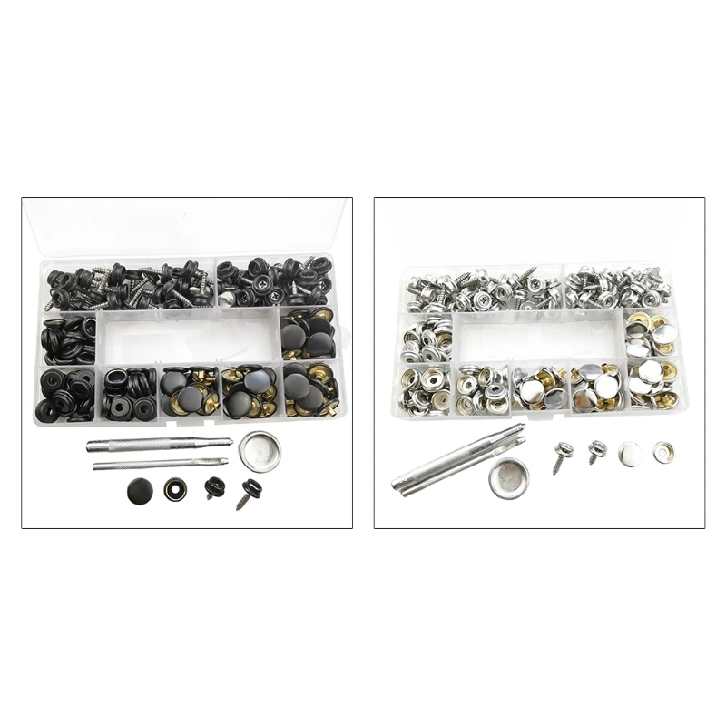 

MXLB 60 Sets Fastener Screw Snaps Kit Stainless Steel Snap Button Canvas Marine Grade Boat Silver Kit with 2pcs Setting Tool