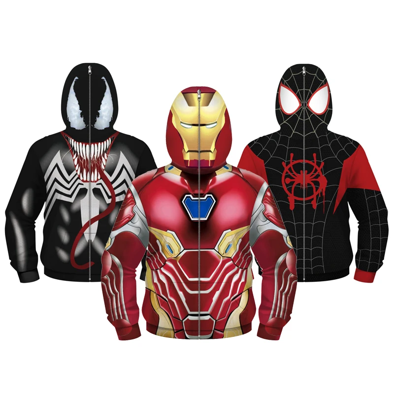The Avengers Kids Jacket Cosplay Captain America Boys jacket Spiderman Hooded Zipper Sweater Iron Man Boys Coat Kid Clothes