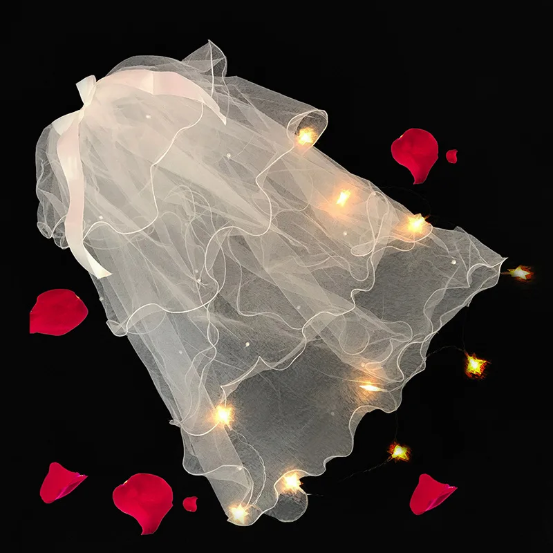 

Фата свадебная со светодиодной подсветильник, белая ретро-Фата с гребнем для девушек и женщин, свадебный головной убор для фотосессии, дня р...