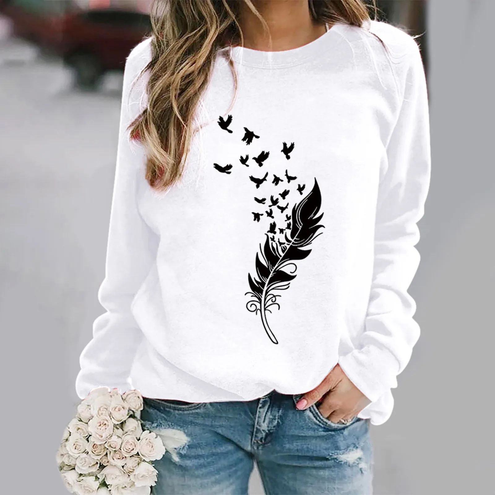 

Women Charater Print Brown Sweatshirts Oversize Winter Womens Casual Pullovers Long Sleeve Tops Ladies Print Sweatshirt Blouse