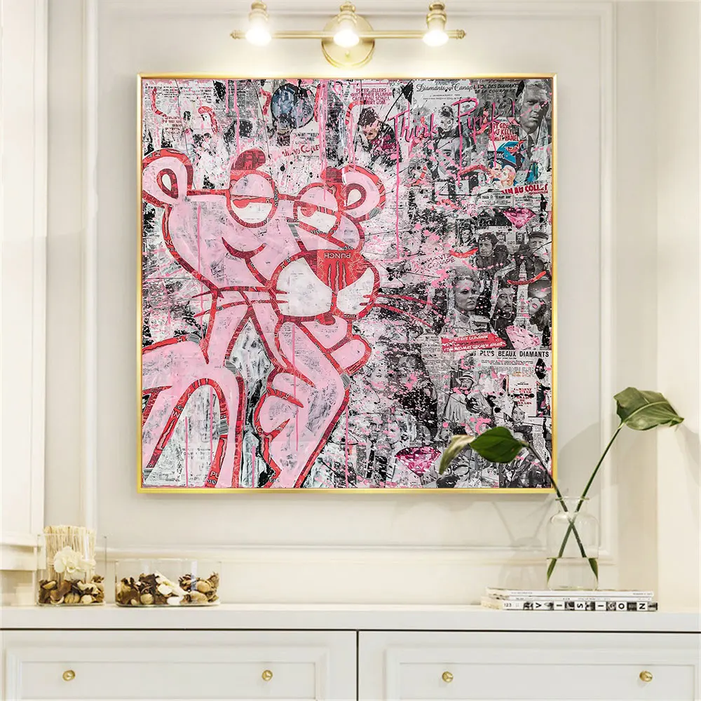 

Modern Pop Art Pink Panther Poster Prints Canvas Painting Print Cartoon Wall Art Picture For Living Kids Room Home Decoration