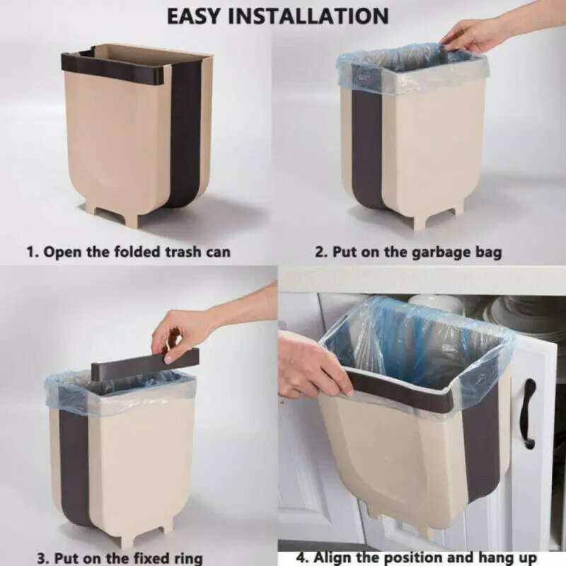 

Kitchen Creative Wall Mounted Waste Bin Kitchen Foldable Trash Can Rubbish Container Box Door Hanging Trash Can Bin