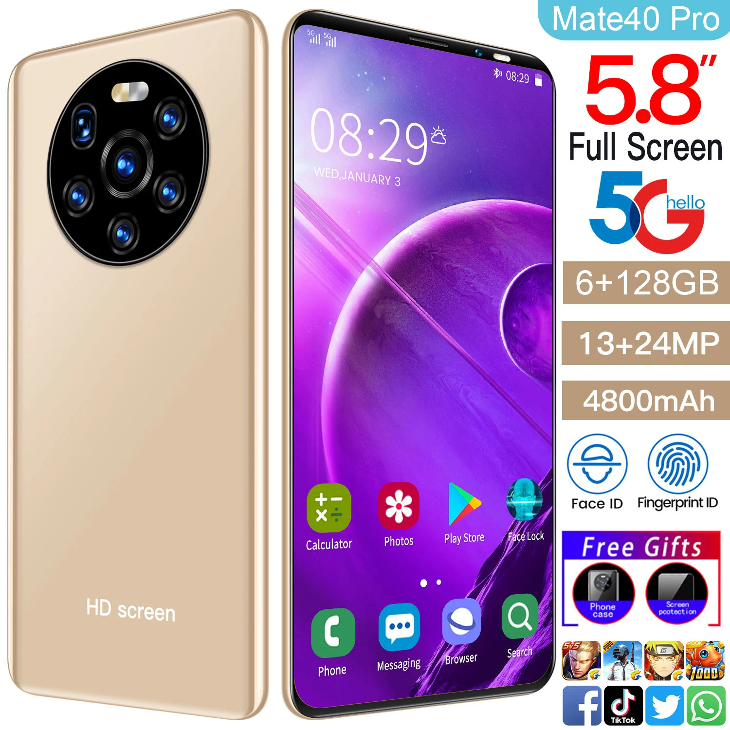 Смартфон Mate40 Pro 5 8 дюйма + 256 ГБ Android 10 0 13 24 МП 4800 мАч|Бамперы| |