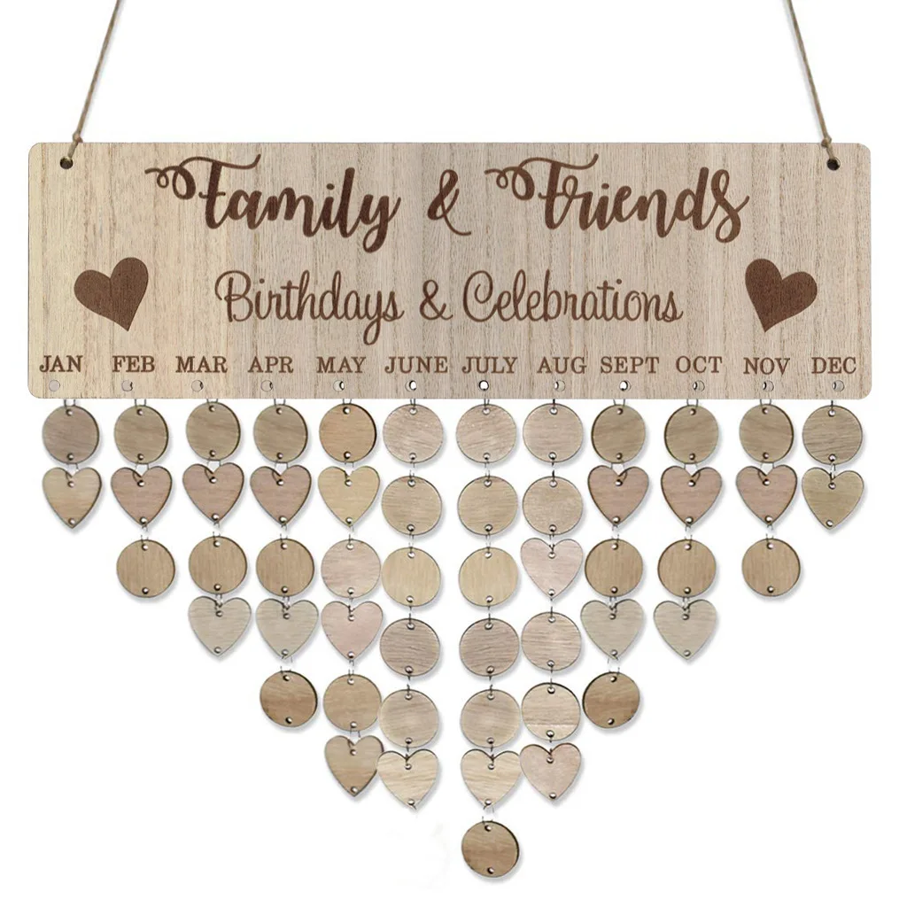 

Family and Friends Birthday Celebrations Special Days Reminder Calendar Board Hanging Ornament Wooden DIY Home Decoration Gifts