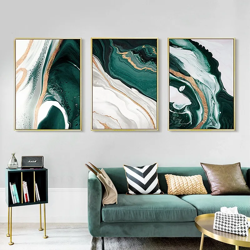

Modern Landscape Abstract Gold foil lines Green Canvas Art Paintings For Living Room Bedroom Posters Poster Home Decor