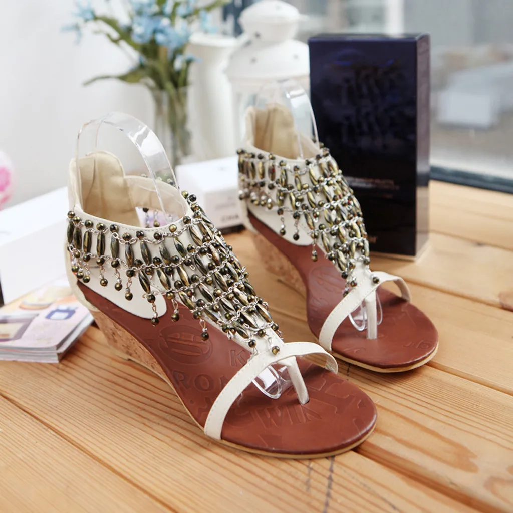 

Summer Wedges Sandals Women Shoes 2019 Ethnic Style Fringed Sandals Women Boho Beach Sandals Casual Sandales Femme